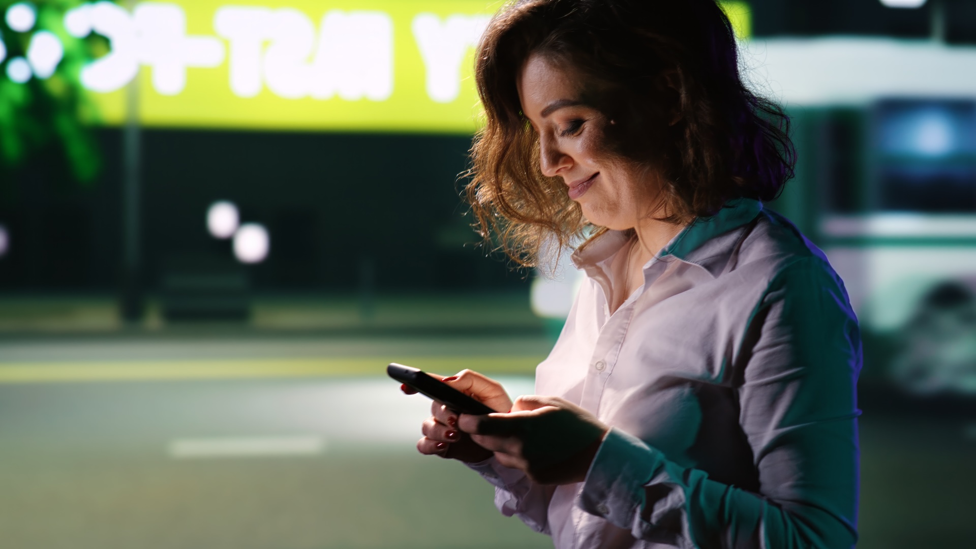 Woman Texting Messages Walking